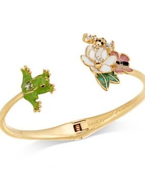 kate spade Frog and Flower Gold Bangle Bracelet NEW